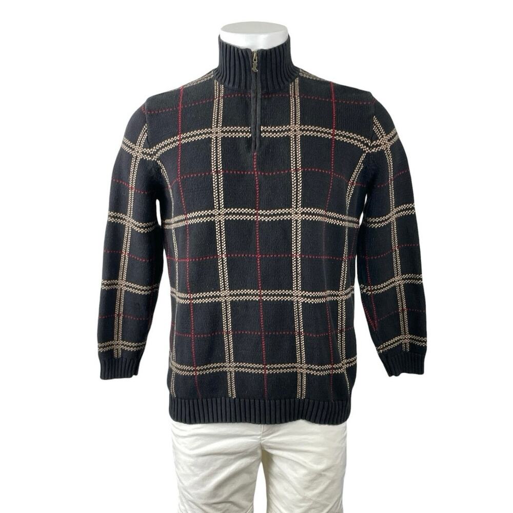 Lauren Ralph Lauren Men's Black Plaid 1/4 Zip Turtleneck Knit Sweater Top Size L